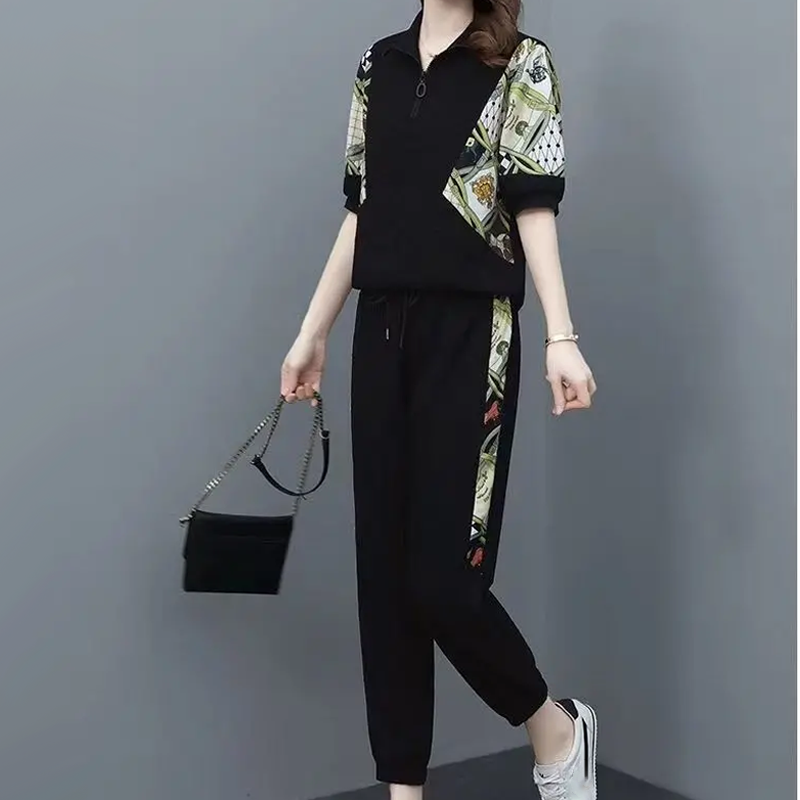 🎁 💥Damen Floral Patchwork Sport Kurzarm Top & Casual Hose Set