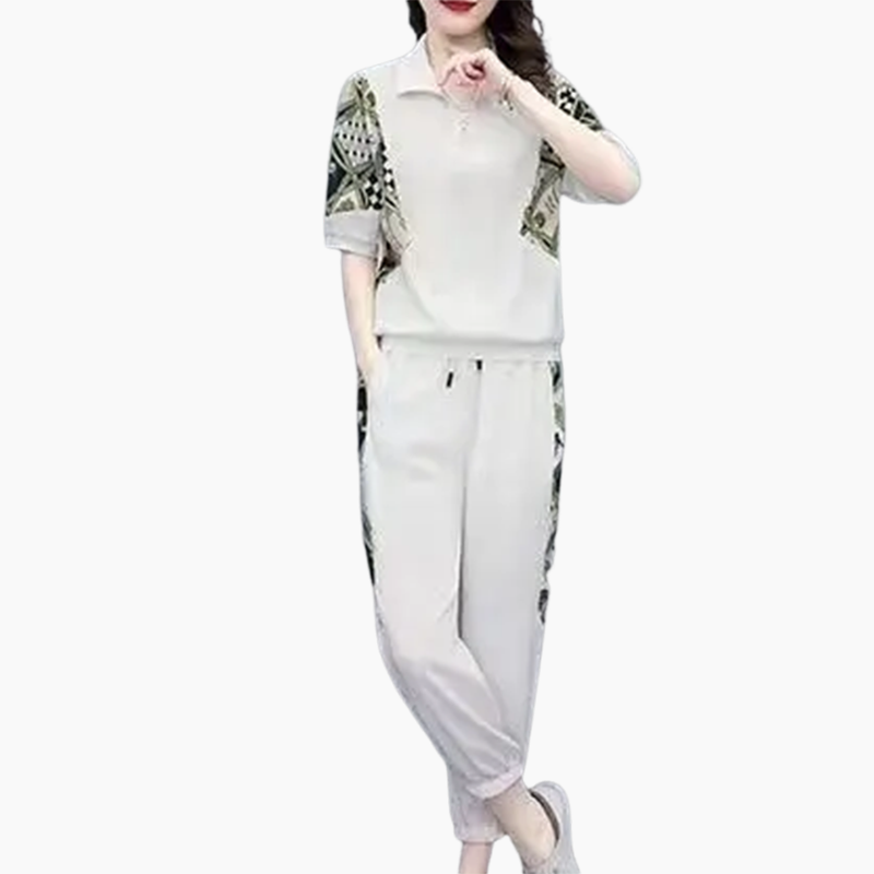 🎁 💥Damen Floral Patchwork Sport Kurzarm Top & Casual Hose Set