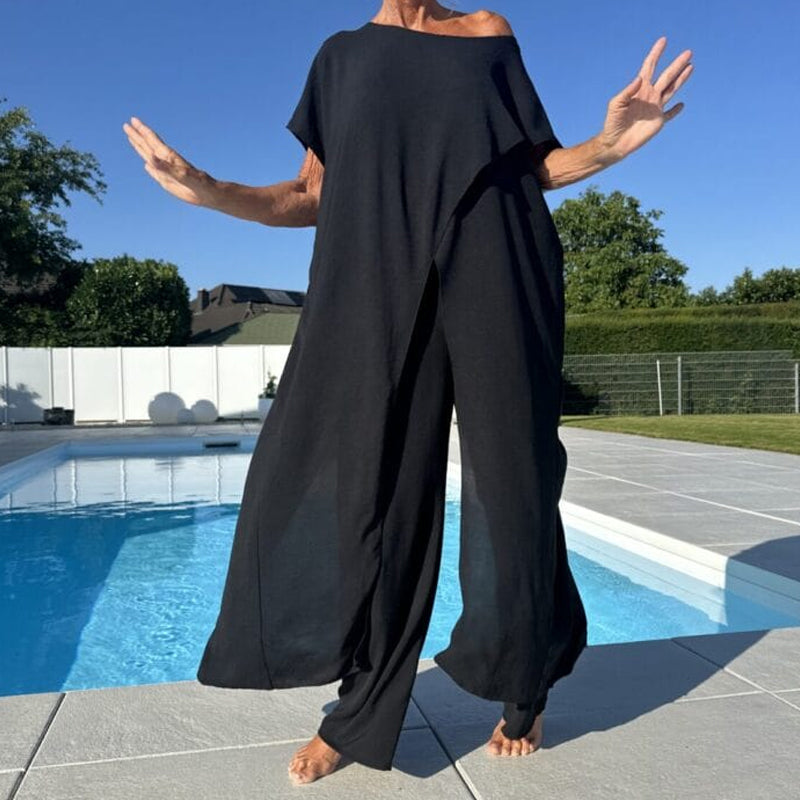 💕Set aus schulterfreiem Oberteil und Hose in einfarbiger Farbe