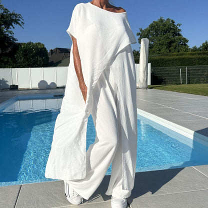 💕Set aus schulterfreiem Oberteil und Hose in einfarbiger Farbe