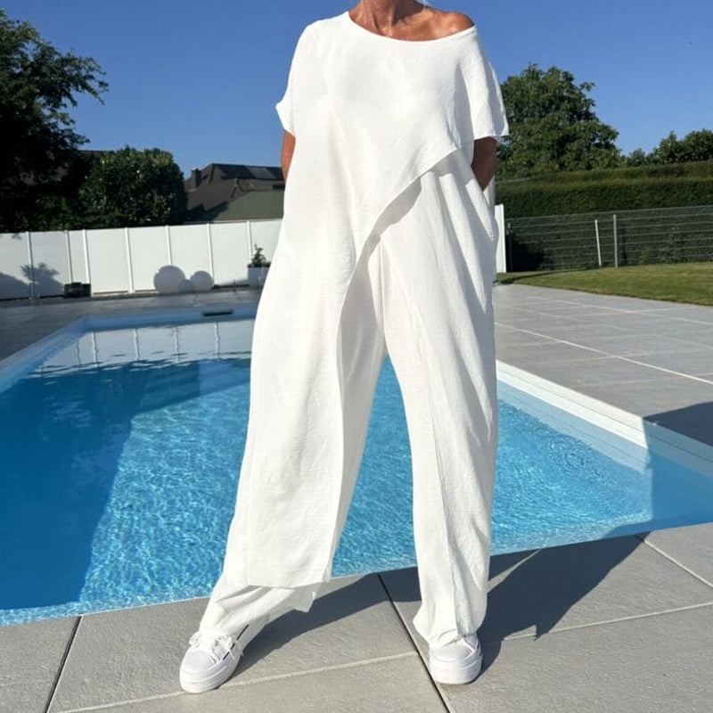 💕Set aus schulterfreiem Oberteil und Hose in einfarbiger Farbe