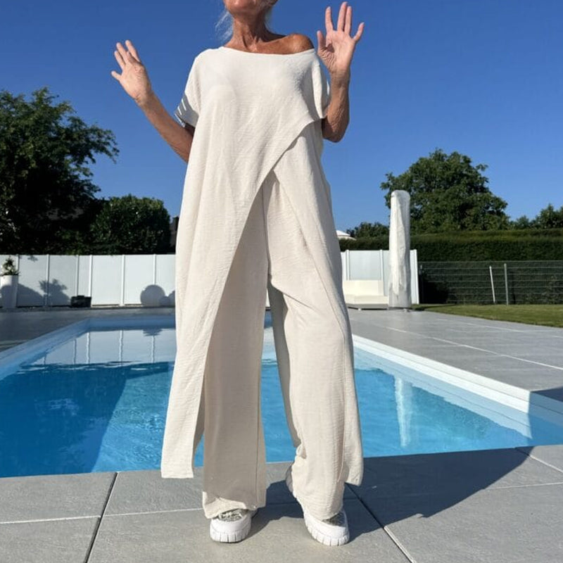 💕Set aus schulterfreiem Oberteil und Hose in einfarbiger Farbe