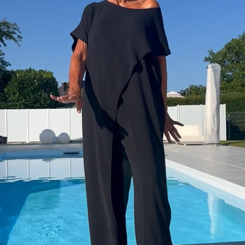 💕Set aus schulterfreiem Oberteil und Hose in einfarbiger Farbe