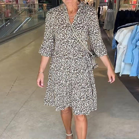 🎉🏆Trendy Leopard Print V-Ausschnitt Kleid für Frauen mit lockerer Passform