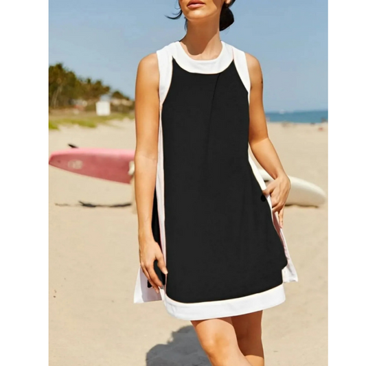 💃Sommer-Hot-Sale 50 % Rabatt💓🥐Damen-Freizeit-Oberteile mit Farbblock-Design, ärmellos, passend zu Shorts mit Taschen