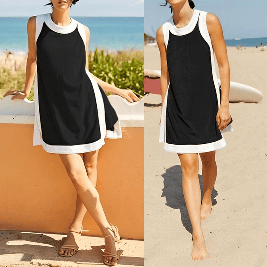 💃💓🥐Damen-Freizeit-Oberteile mit Farbblock-Design, ärmellos, passend zu Shorts mit Taschen