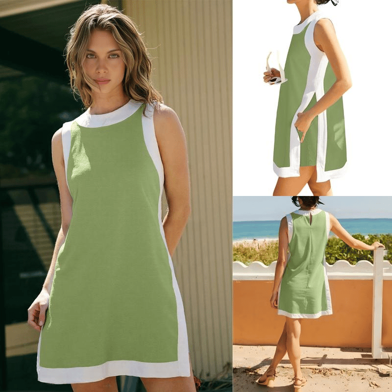 💃💓🥐Damen-Freizeit-Oberteile mit Farbblock-Design, ärmellos, passend zu Shorts mit Taschen