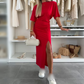 💕Kurzärmliges Midikleid aus Baumwolle mit Schlitz