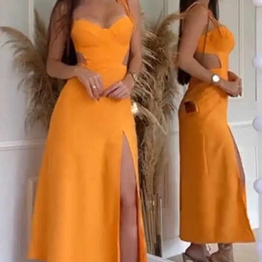 Kleid mit Spaghettiträgern und hohem Schlitz für Damen