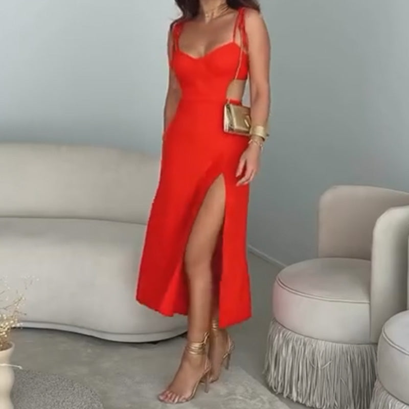 Kleid mit Spaghettiträgern und hohem Schlitz für Damen
