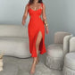 Kleid mit Spaghettiträgern und hohem Schlitz für Damen