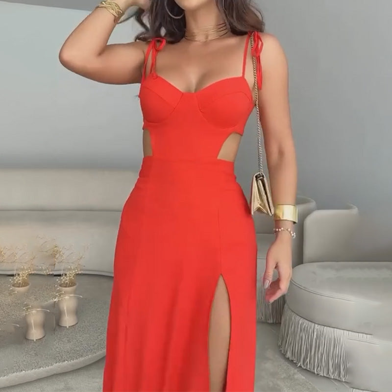 Kleid mit Spaghettiträgern und hohem Schlitz für Damen