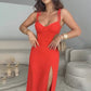 Kleid mit Spaghettiträgern und hohem Schlitz für Damen
