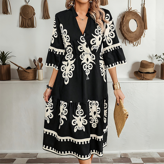 💕Lässiges Kleid mit Print und V-Ausschnitt