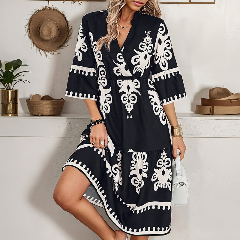 💕Lässiges Kleid mit Print und V-Ausschnitt
