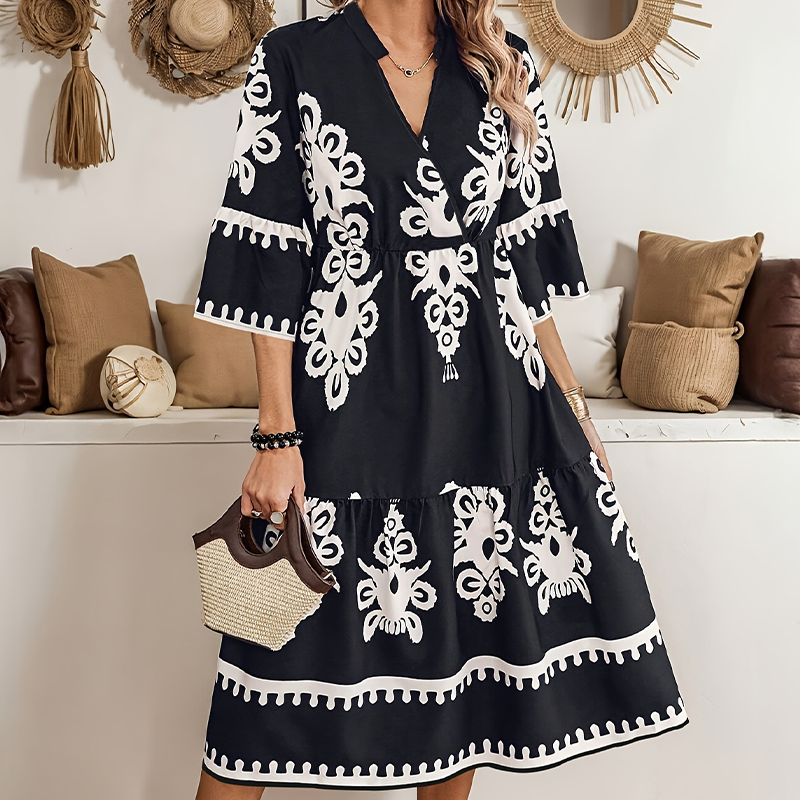 💕Lässiges Kleid mit Print und V-Ausschnitt