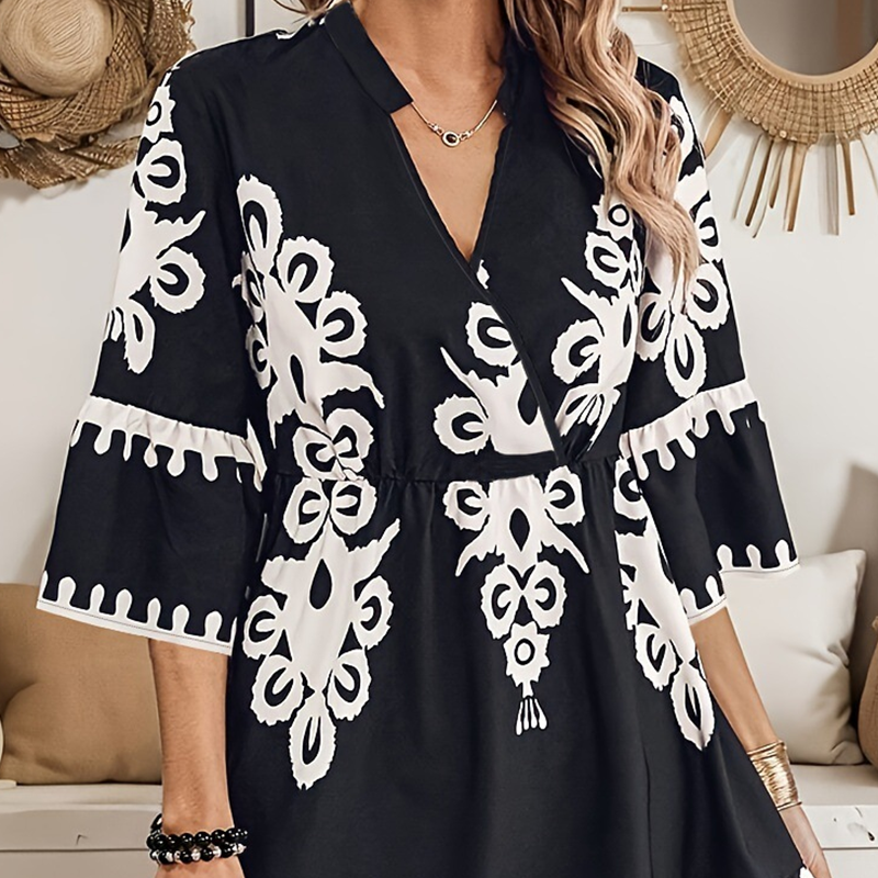 💕Lässiges Kleid mit Print und V-Ausschnitt