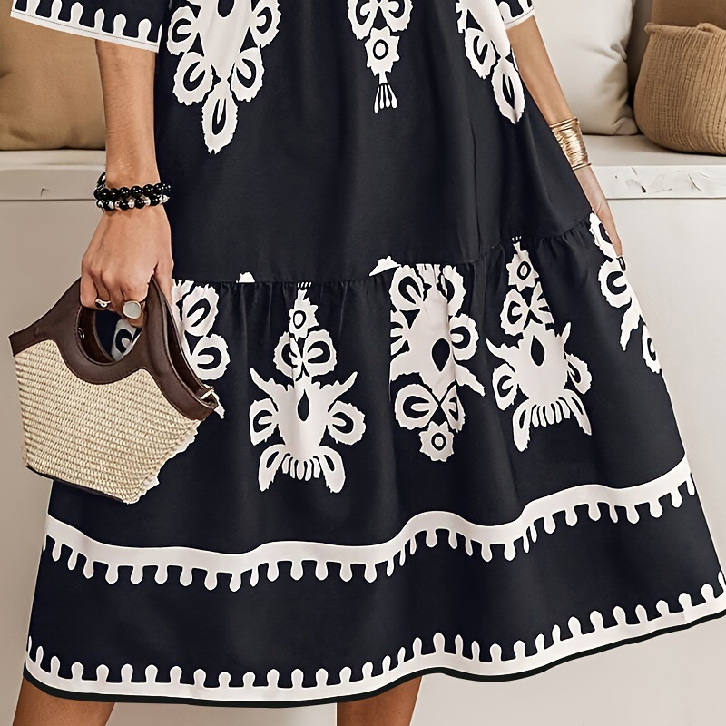 💕Lässiges Kleid mit Print und V-Ausschnitt