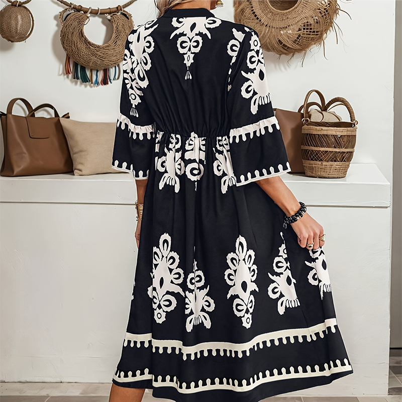 💕Lässiges Kleid mit Print und V-Ausschnitt