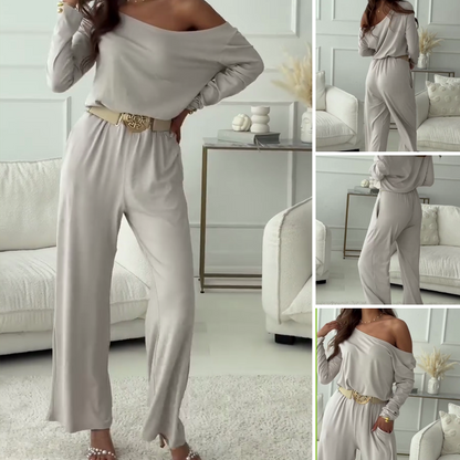 Einfarbiger One-Shoulder-Jumpsuit mit langen Ärmeln für Damen