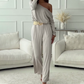 Einfarbiger One-Shoulder-Jumpsuit mit langen Ärmeln für Damen