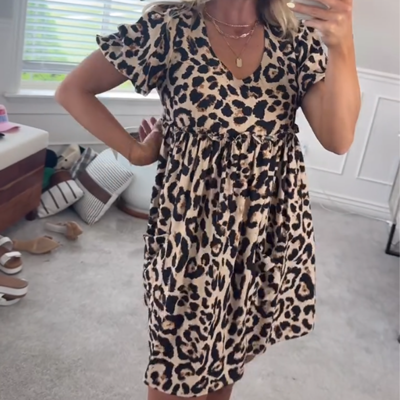🐆Lässiges Minikleid mit Leopardenmuster für Damen