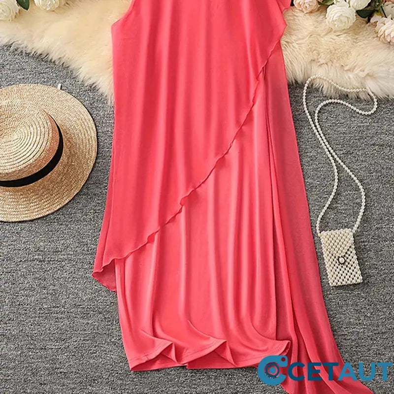 Asymmetrisches, ärmelloses Mesh-Kleid mit Rundhalsausschnitt für Damen