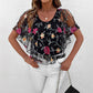 Women's Printed Mesh Patchwork Top