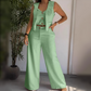🔥Trendiger Damen-Zweiteiler: Ärmellose Weste in Layering-Optik & weite Hose