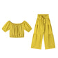 👑Damen zweiteiliges Set: Schulterfreies Oberteil mit Puffärmeln und Weitbeinhose