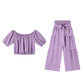 👑Damen zweiteiliges Set: Schulterfreies Oberteil mit Puffärmeln und Weitbeinhose