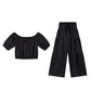 👑Damen zweiteiliges Set: Schulterfreies Oberteil mit Puffärmeln und Weitbeinhose