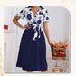 👗Wickelkleid mit Blumenmuster und V-Ausschnitt und Gürtel für Damen