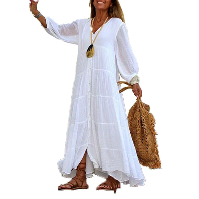Damen lockeres Maxikleid mit V-Ausschnitt
