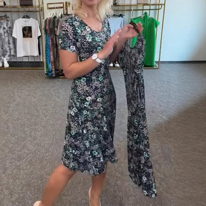 🌸💐Lässiges Damenkleid mit U-Ausschnitt und Blumenmuster