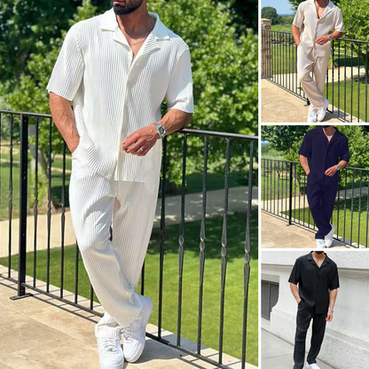 Herren modisches, lässiges zweiteiliges Sport-Set: Kurzarmhemd und Hose