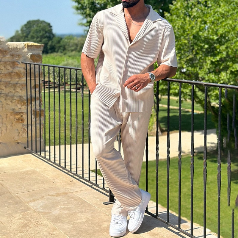 Herren modisches, lässiges zweiteiliges Sport-Set: Kurzarmhemd und Hose