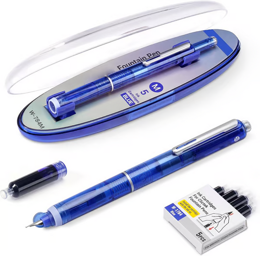 🏆50% zeitlich begrenzter Rabatt🖊️Füllfederhalter，Stift, einziehbar: 0,38 mm, blaue und schwarze Tinte, transparenter Schaft, inkl. 5 nachfüllbaren Tintenpatronen