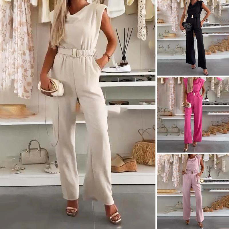 Ärmelloser Damen-Jumpsuit mit Wasserfallausschnitt