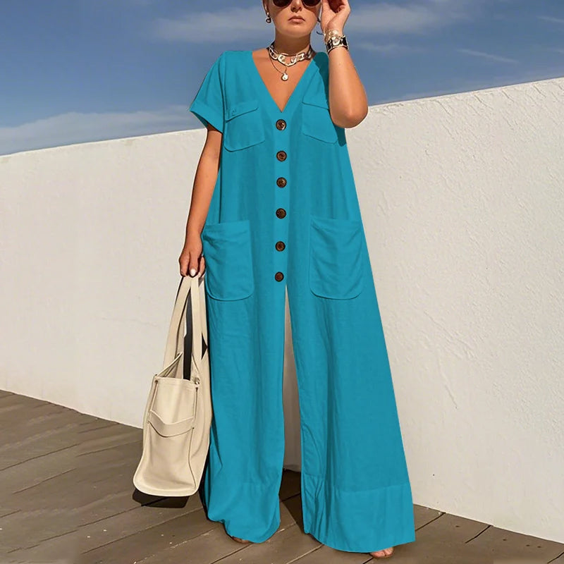💃🌟Modischer, lockerer Jumpsuit mit V-Ausschnitt für Damen