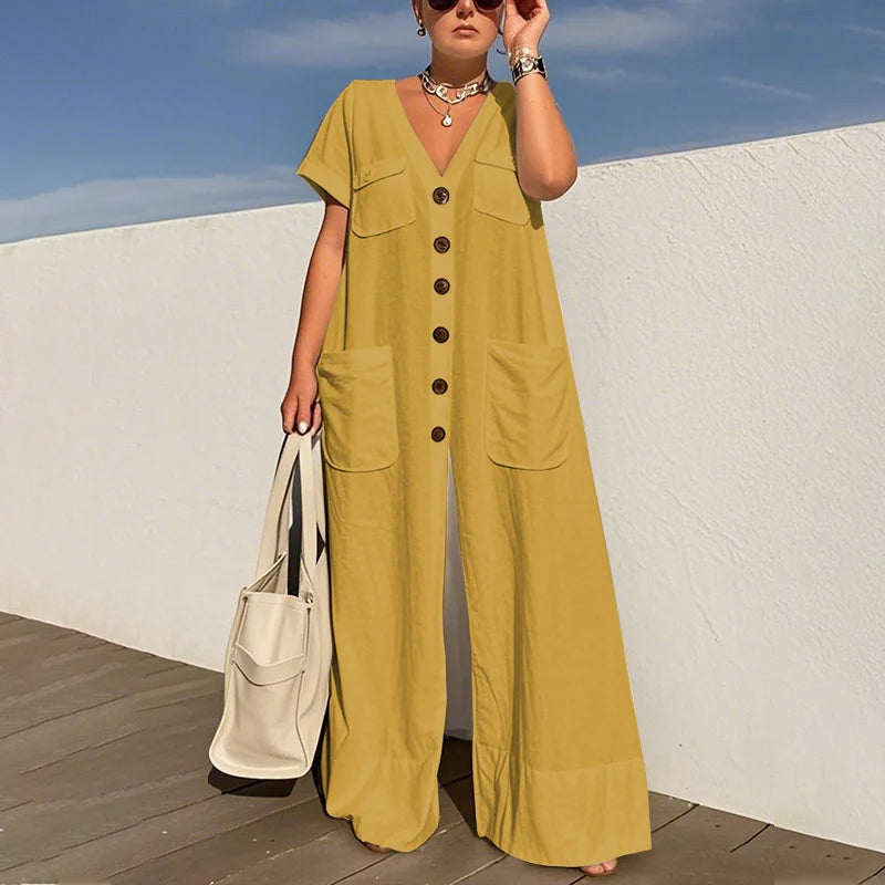 💃🌟Modischer, lockerer Jumpsuit mit V-Ausschnitt für Damen