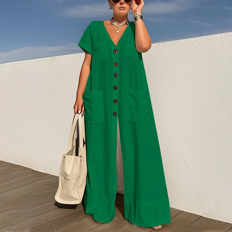 💃🌟Modischer, lockerer Jumpsuit mit V-Ausschnitt für Damen