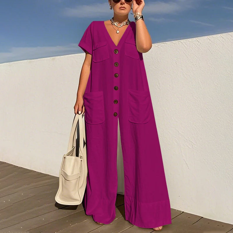 💃🌟Modischer, lockerer Jumpsuit mit V-Ausschnitt für Damen