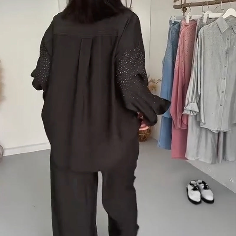 🔥🔥✨Glitzernde Damenhemden ＆ Weite Hosen im 2-teiligen Set