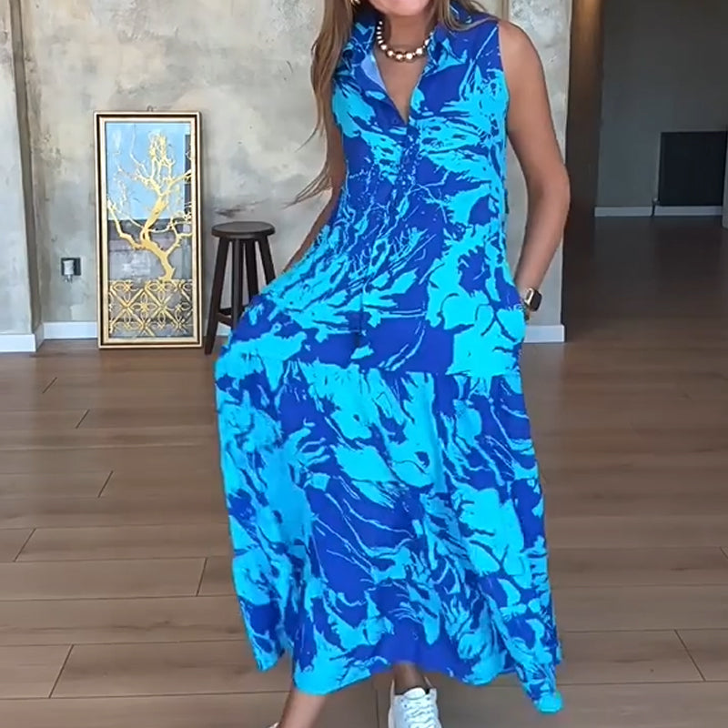 🌸Ärmelloses modisches Maxikleid mit Print für Damen