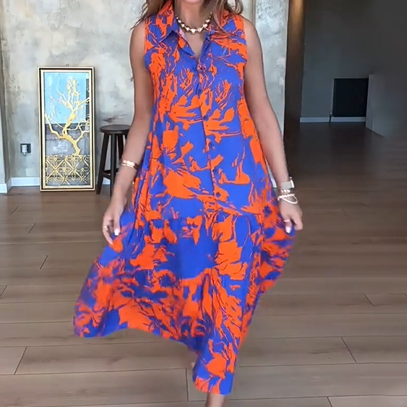 🌸Ärmelloses modisches Maxikleid mit Print für Damen