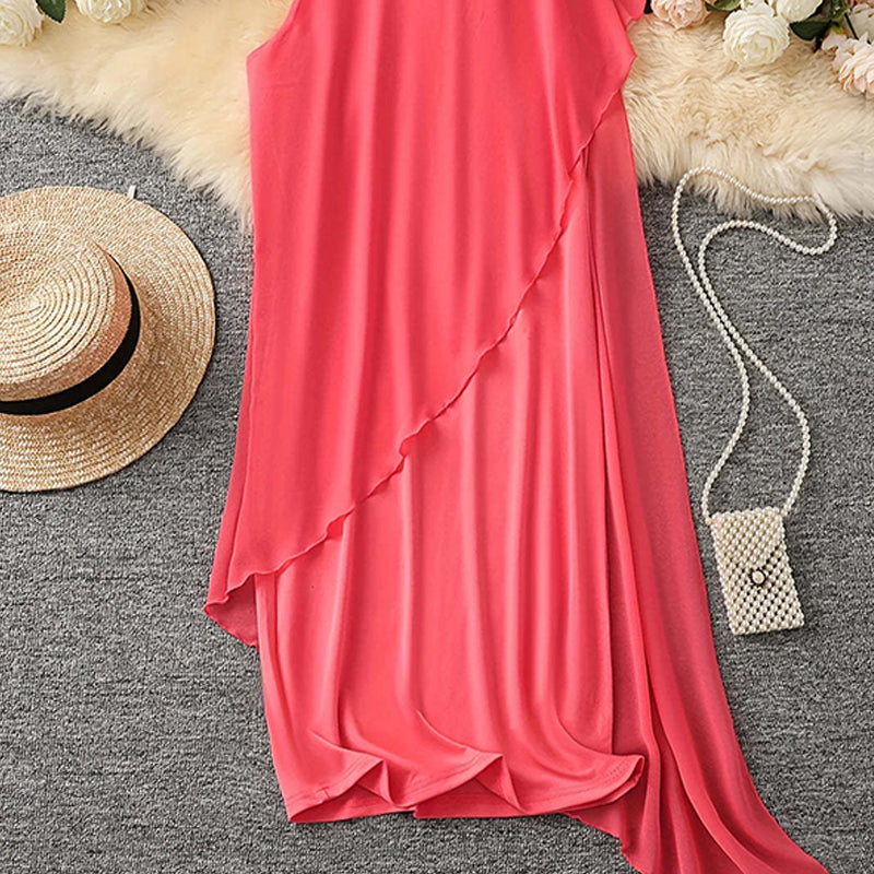 🔥Asymmetrisches, ärmelloses Mesh-Kleid mit Rundhalsausschnitt für Damen