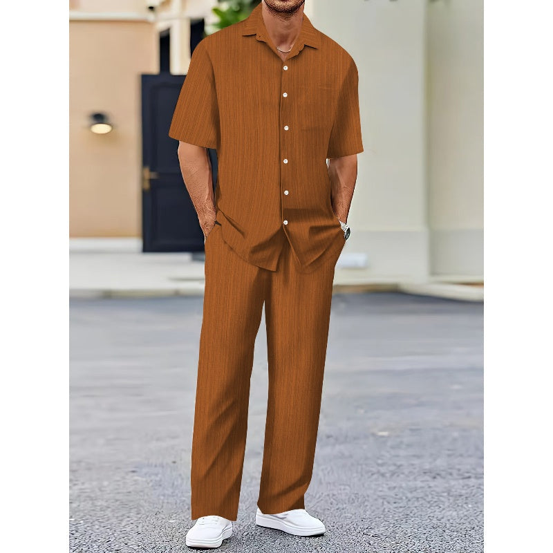 🔥Herren-Set aus Oberteil mit Kragen und Hose mit Kordelzug