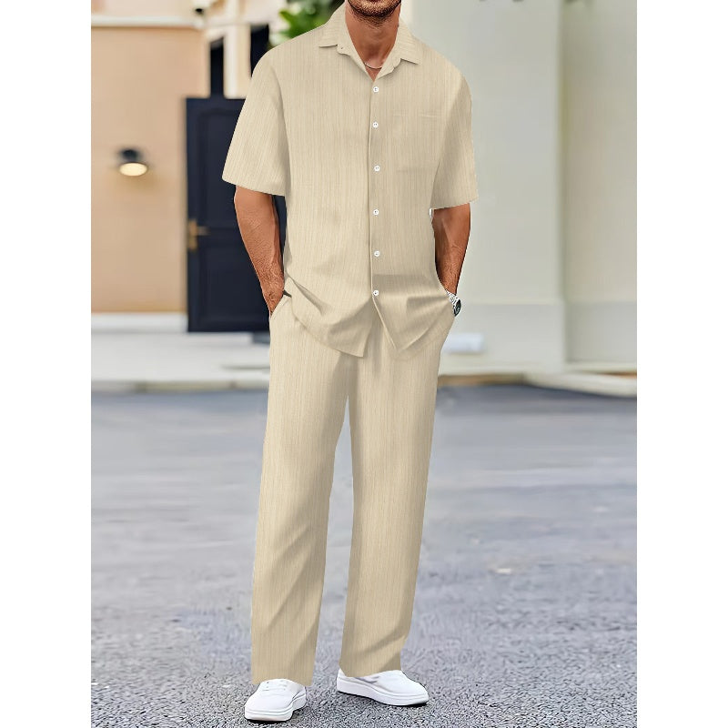 🔥Herren-Set aus Oberteil mit Kragen und Hose mit Kordelzug