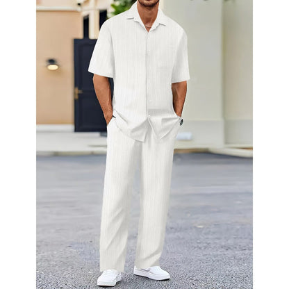 🔥Herren-Set aus Oberteil mit Kragen und Hose mit Kordelzug